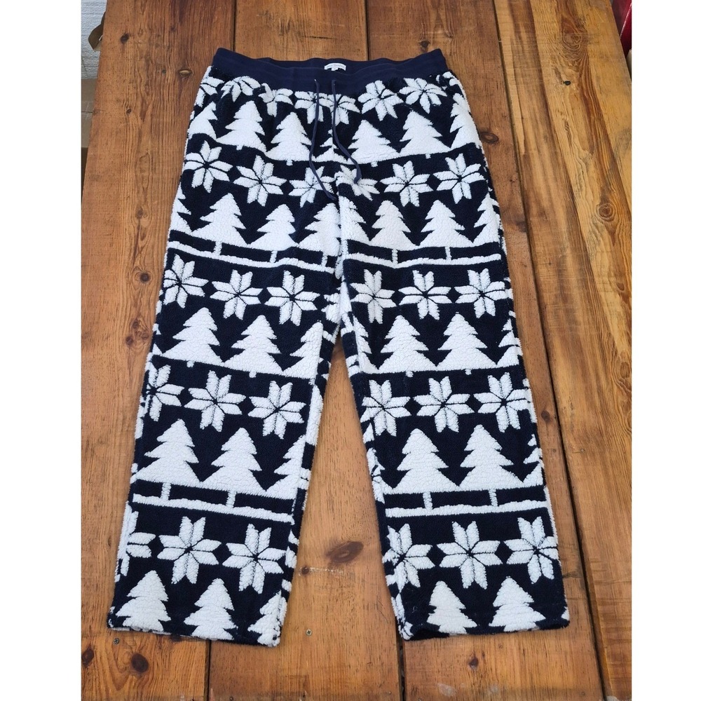Vera Bradley Sherpa Fleece Pajama Pants XL Navy White Tree Snowflake Holiday